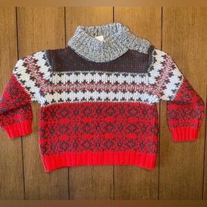 VTG Nordic Style Petit Jouet Toddler 2T Knit Sweater Red Gray 80s 90s Winter